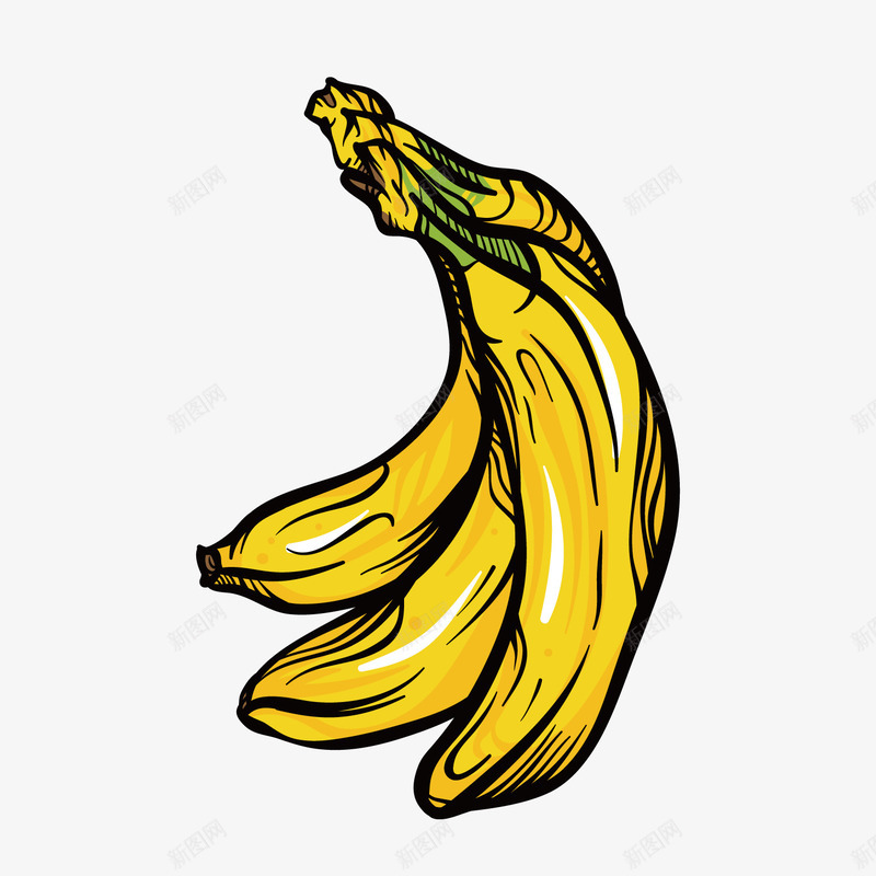 黄色手绘线稿香蕉元素png免抠素材_新图网 https://ixintu.com 卡通插画 弧度 弯曲 手绘 水果 线稿 美食 食物 黄色