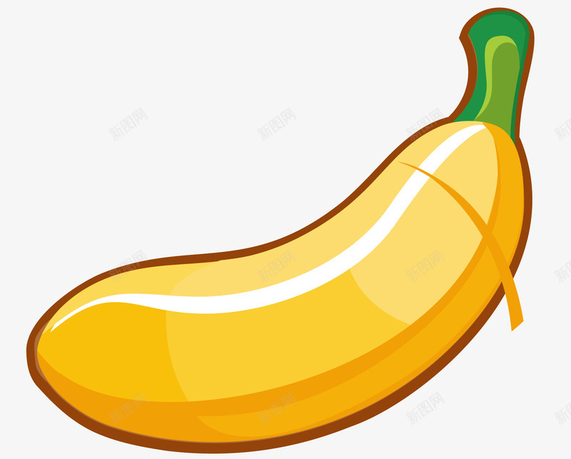 一根黄色的大香蕉png免抠素材_新图网 https://ixintu.com 卡通图案 水果蔬菜 白色的装饰 绿色的根 美味的食物 金黄色的食物