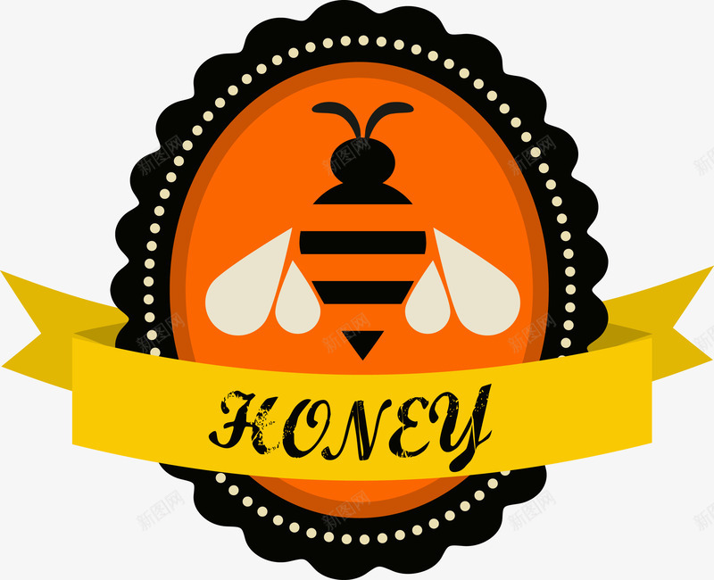 蜜蜂蜂蜜食品标签png免抠素材_新图网 https://ixintu.com 卡通标签 橙色标签 矢量图案 蜂蜜 蜜蜂 食物