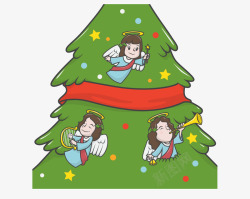 卡通圣诞树上的天使素材