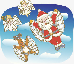 天使圣诞老人圣诞老人驯鹿插画高清图片