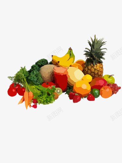油画水果蔬菜png免抠素材_新图网 https://ixintu.com 维生素 菠萝 蔬菜 香蕉