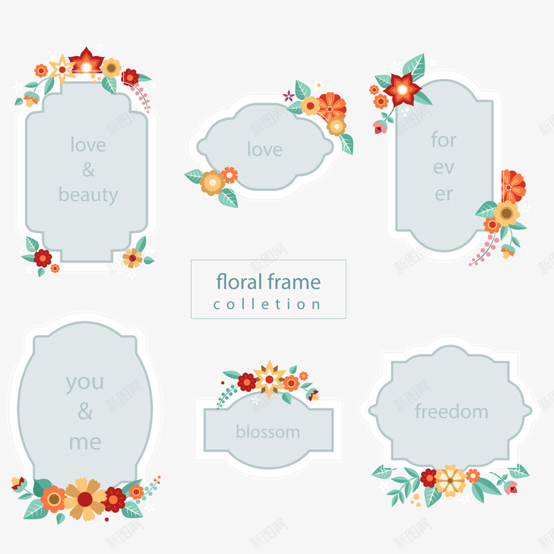 卡通花卉框架矢量图ai免抠素材_新图网 https://ixintu.com 卡通 标签 框架 植物 花卉 贴纸 边框 矢量图