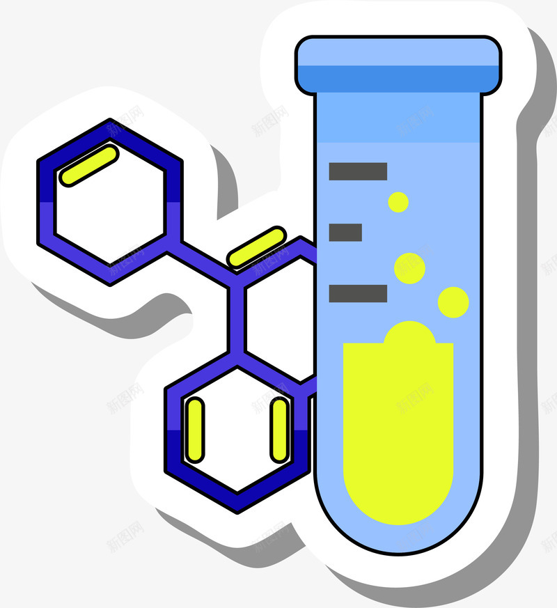 卡通实验蓝色数据图案png免抠素材_新图网 https://ixintu.com 卡通 彩色贴纸 矢量图案 研究 科学 蓝色 试管
