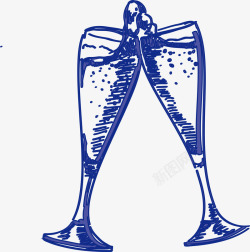 蓝色透明杯子蓝色线条酒杯高清图片