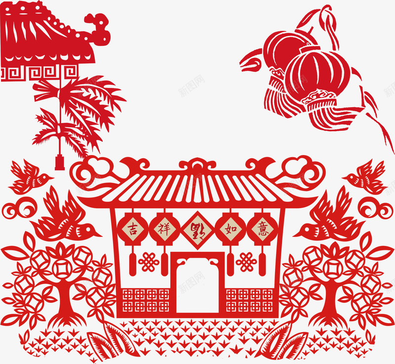 新春装饰剪影png免抠素材_新图网 https://ixintu.com 剪影 喜庆 新年 新春 节日装饰 装饰图案