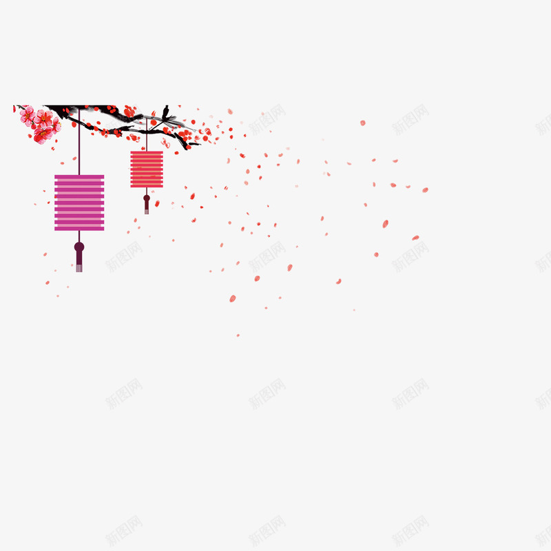 红色灯笼悬挂png免抠素材_新图网 https://ixintu.com 商务 植物 环境 红色 纹理 花朵 落花 质感
