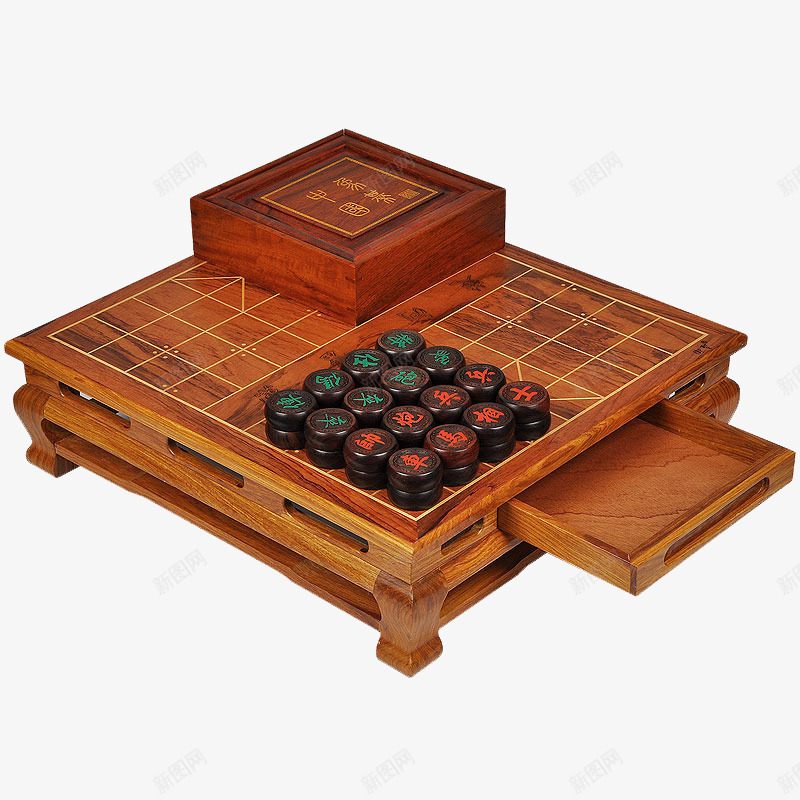 中国象棋棋盒和棋盘png免抠素材_新图网 https://ixintu.com 中国象棋 中国象棋游戏 方形桌子 有抽屉 棋盒 棋盘 红黑棋子