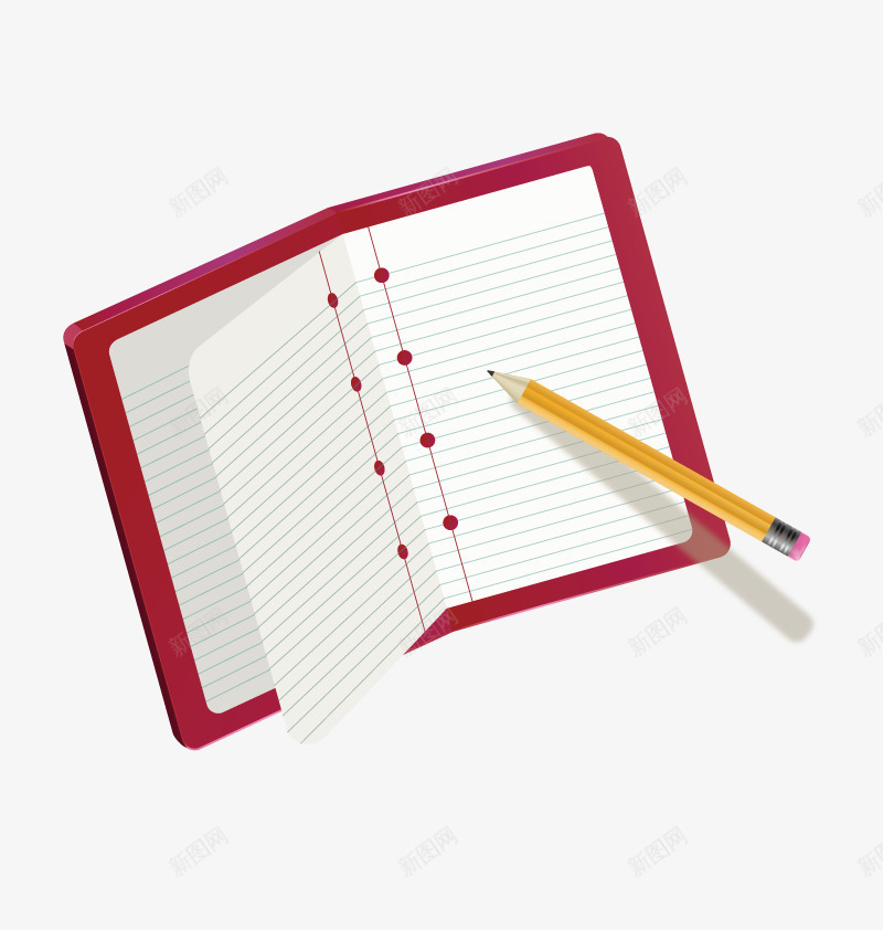 书写笔记png免抠素材_新图网 https://ixintu.com 免扣png素材 免费png素材 文具 笔记本 红色 铅笔