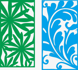 雕花屏风镂空隔断绿色蓝色素材