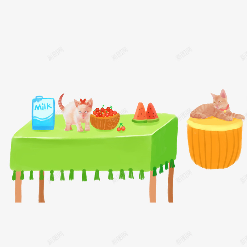 卡通手绘绿色的桌子png免抠素材_新图网 https://ixintu.com 创意 动漫动画 卡通手绘 水果 猫咪 简约 绿色的桌子