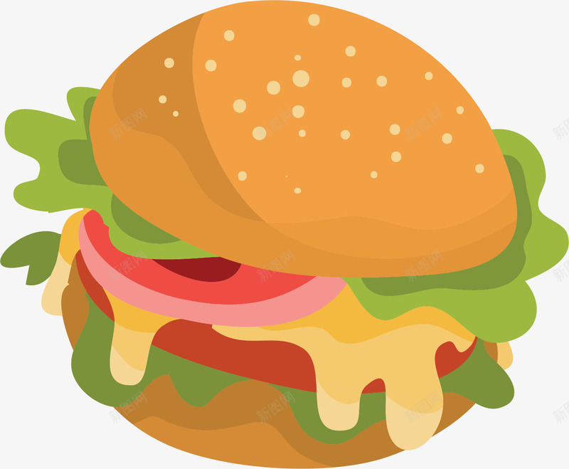 卡通汉堡包png免抠素材_新图网 https://ixintu.com 卡通 快餐贴纸 汉堡包 矢量图案 食物 餐饮