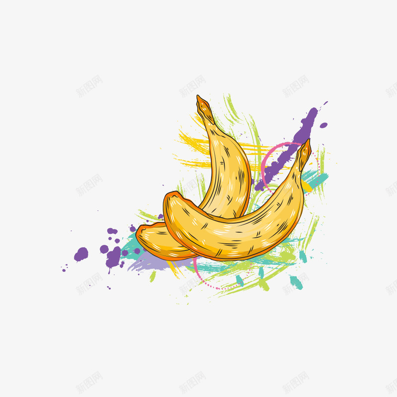 手绘风香蕉矢量图ai免抠素材_新图网 https://ixintu.com 水果 源文件 香蕉 黄色 矢量图