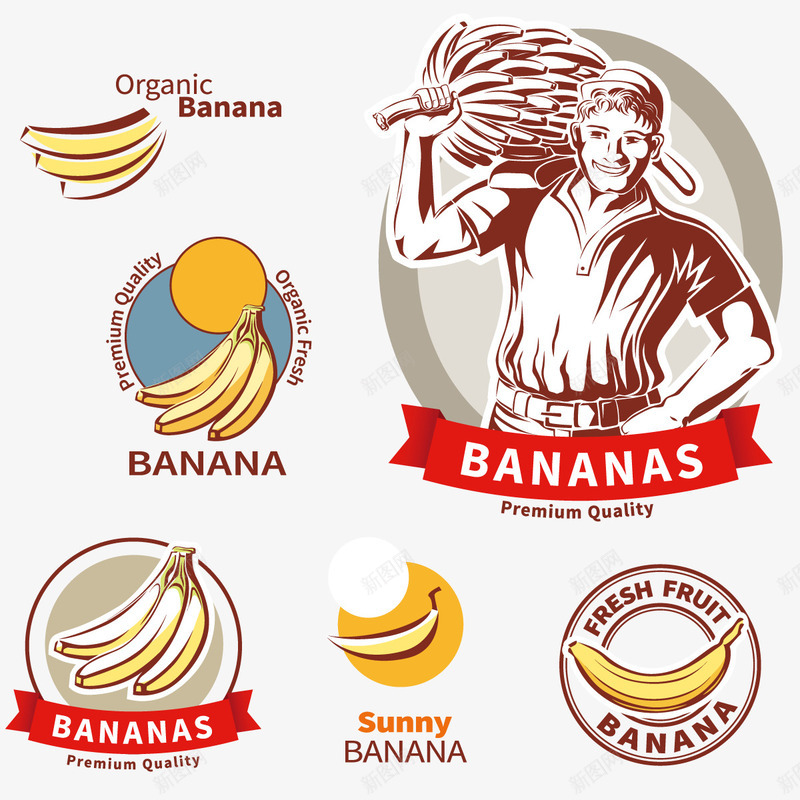 6款优质香蕉标签矢量图eps免抠素材_新图网 https://ixintu.com 农民 标签 矢量素材 香蕉 矢量图