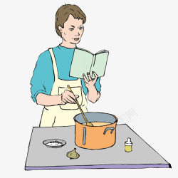 看书做饭的家庭主妇素材