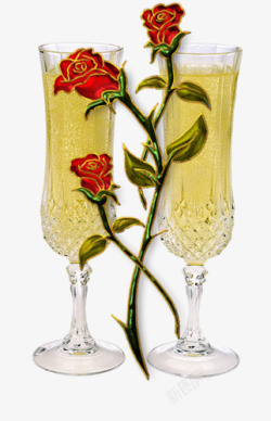 花纹装饰香槟酒杯浪漫玫瑰素材