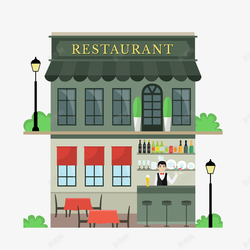 创意餐厅及内部png免抠素材_新图网 https://ixintu.com 服务员 路灯 餐具 餐厅 餐桌 餐馆 饭店
