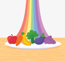 果蔬彩虹桌子上的健康食物矢量图高清图片