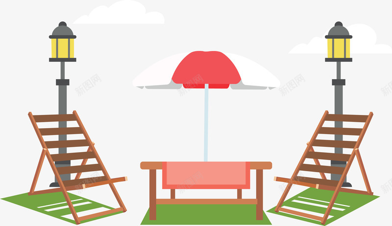 乘凉躺椅png免抠素材_新图网 https://ixintu.com 乘凉 台灯 木头 桌布 躺椅 遮阳伞 颜色 餐桌