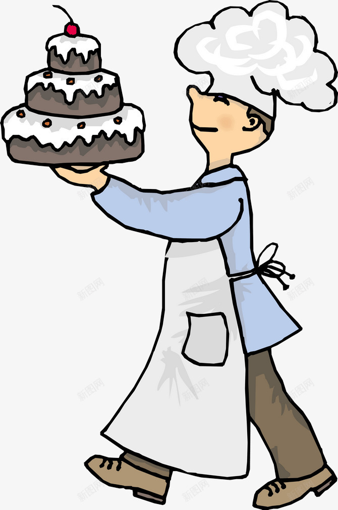 拿着蛋糕的厨师png免抠素材_新图网 https://ixintu.com 卡通 厨子 厨师 手托着蛋糕 手绘服务生 服务生 美食