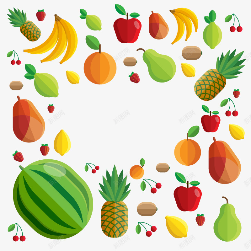 蔬菜瓜果矢量图ai免抠素材_新图网 https://ixintu.com 水果 绿色食品 菠萝 香蕉 矢量图