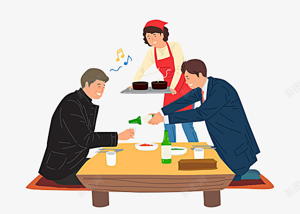 上菜时间png免抠素材_新图网 https://ixintu.com 下馆子 卡通餐馆 可爱画风 广告 服务员 装饰 餐桌