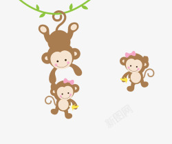 小猴子爬树吃香蕉素材