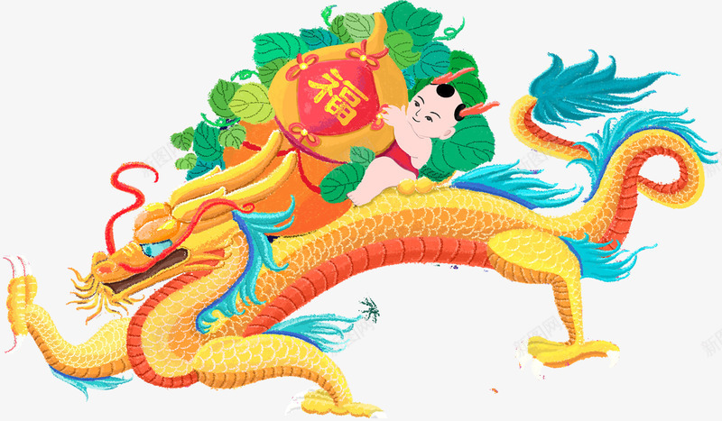 新春送福装饰手绘插画png免抠素材_新图网 https://ixintu.com 中国风 新年 新春佳节 新春送福 福娃 装饰图案 龙