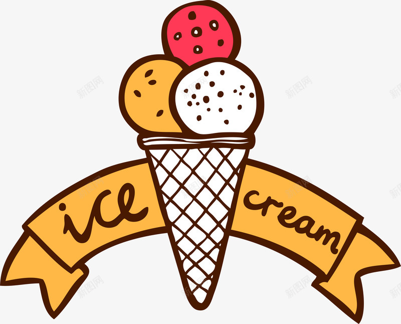 手绘冰淇淋甜品标签png免抠素材_新图网 https://ixintu.com 冰淇淋 彩色线描 手绘 标签 甜点饼干 矢量图案 食物