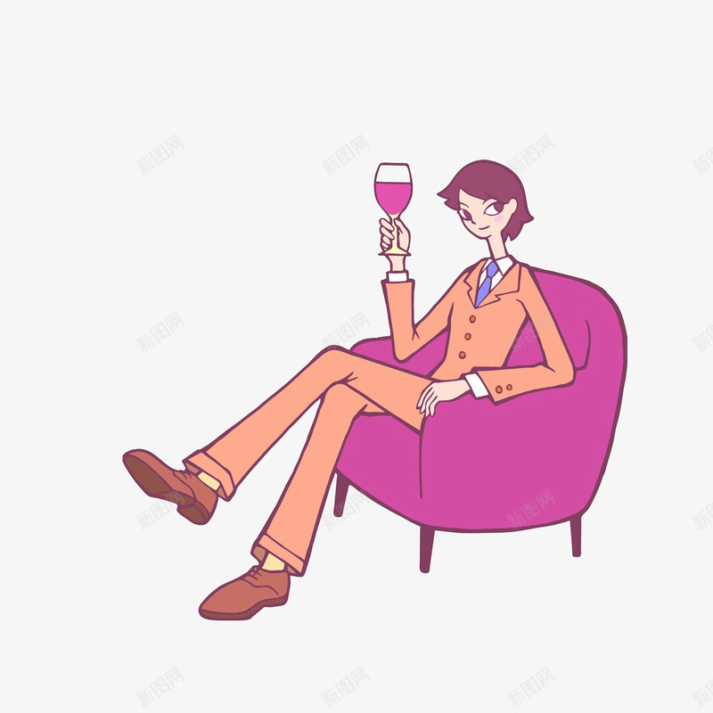 坐沙发上喝红酒的男子png免抠素材_新图网 https://ixintu.com 坐沙发上喝红酒的男子 沙发上的人 玫红色沙发 西装男子