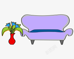 紫色的沙发和一盆花素材