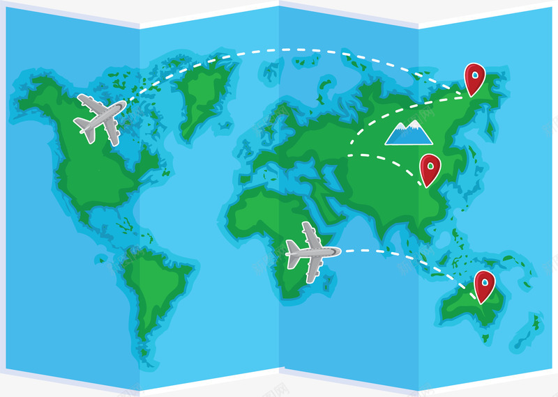旅游路线蓝色地图矢量图ai免抠素材_新图网 https://ixintu.com 地图 折纸地图 旅游地图 旅游路线 矢量png 蓝色地图 矢量图