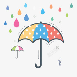 彩色简约手绘雨伞素材