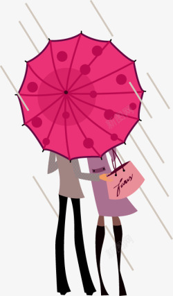 手绘红色雨伞恋人图案素材