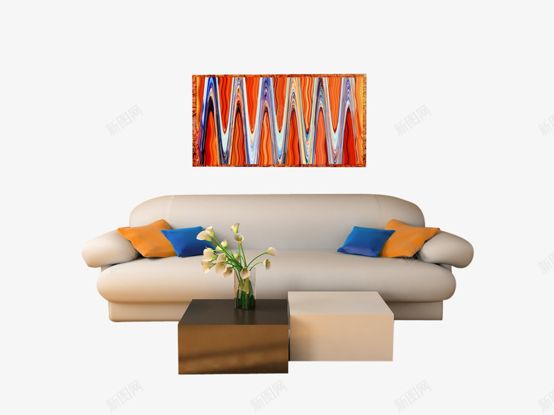 沙发png免抠素材_新图网 https://ixintu.com 一套沙发 蓝色抱枕 黄色抱枕