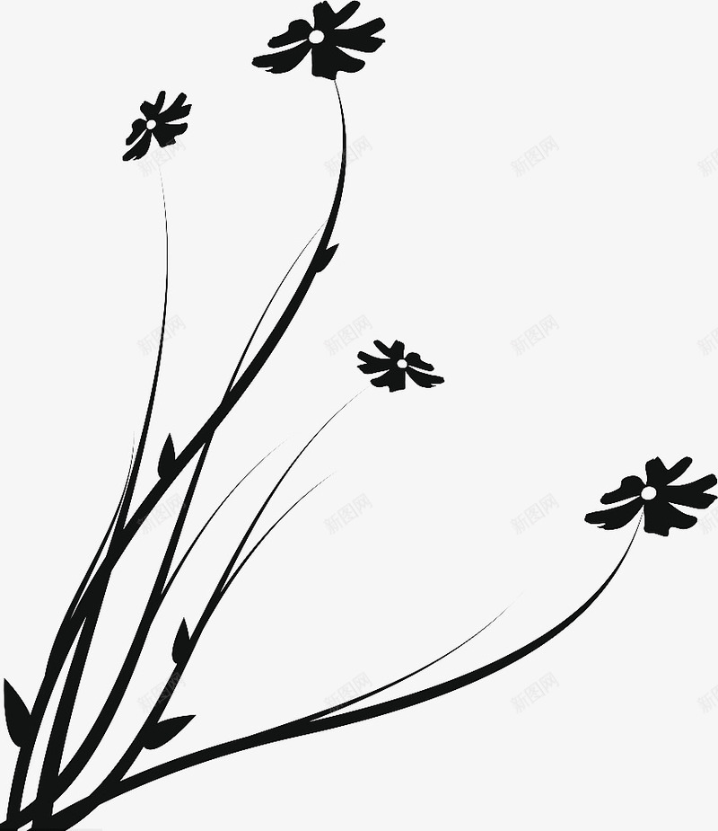 手绘黑色花卉图标png_新图网 https://ixintu.com 手绘 植物 线描花矢量图 线条手绘 花卉 黑色