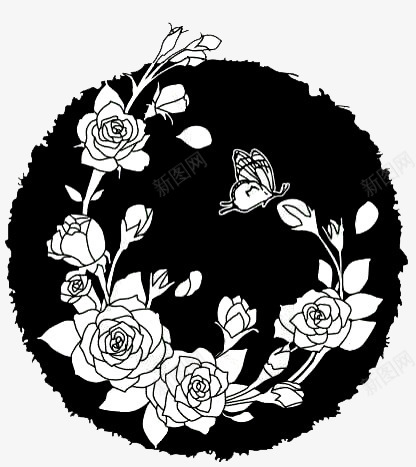 手绘线描黑白花卉图案png免抠素材_新图网 https://ixintu.com 手绘 手绘线描黑白花卉图案 线描 花卉图案 黑白