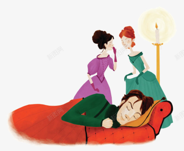 睡着的王子交谈的公主png免抠素材_新图网 https://ixintu.com PNG 卡通人物 王子和公主 睡觉 红色沙发