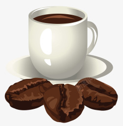 三颗咖啡豆一杯咖啡和咖啡豆高清图片