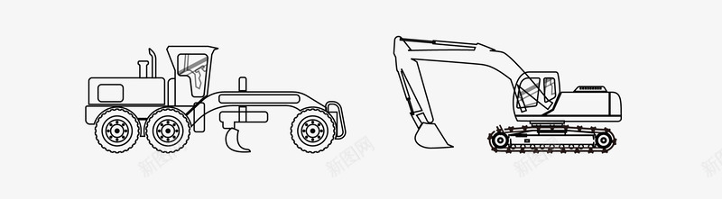 挖土机轮廓png免抠素材_新图网 https://ixintu.com 卡通图案 车外形 车线描 车线条 车轮廓