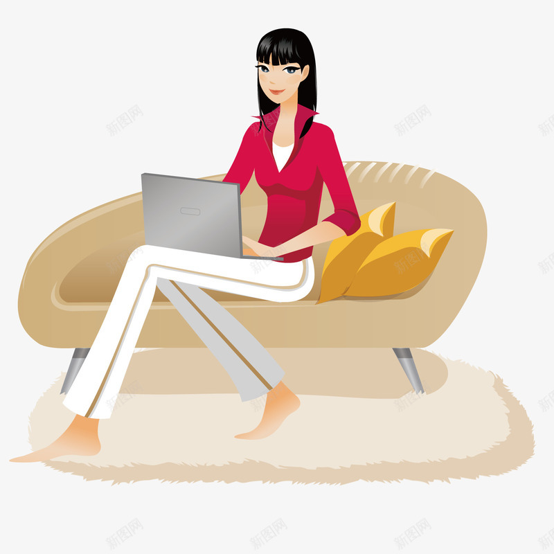 坐在沙发上的美女矢量图ai免抠素材_新图网 https://ixintu.com 沙发 笔记本 美女 矢量图