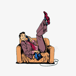 舒适沙发手绘图在沙发上打电话的男人高清图片