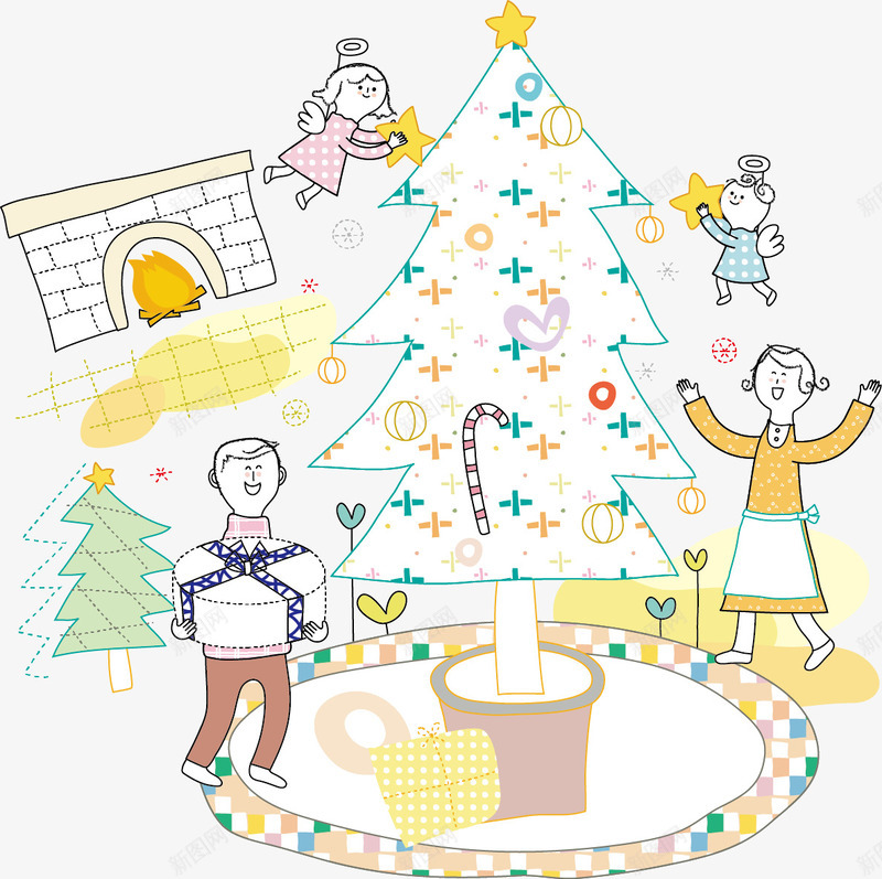 手绘清新圣诞树和一家人png免抠素材_新图网 https://ixintu.com 一家人 圣诞树 幸福 手绘 清新