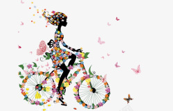 骑自行车的花女素材