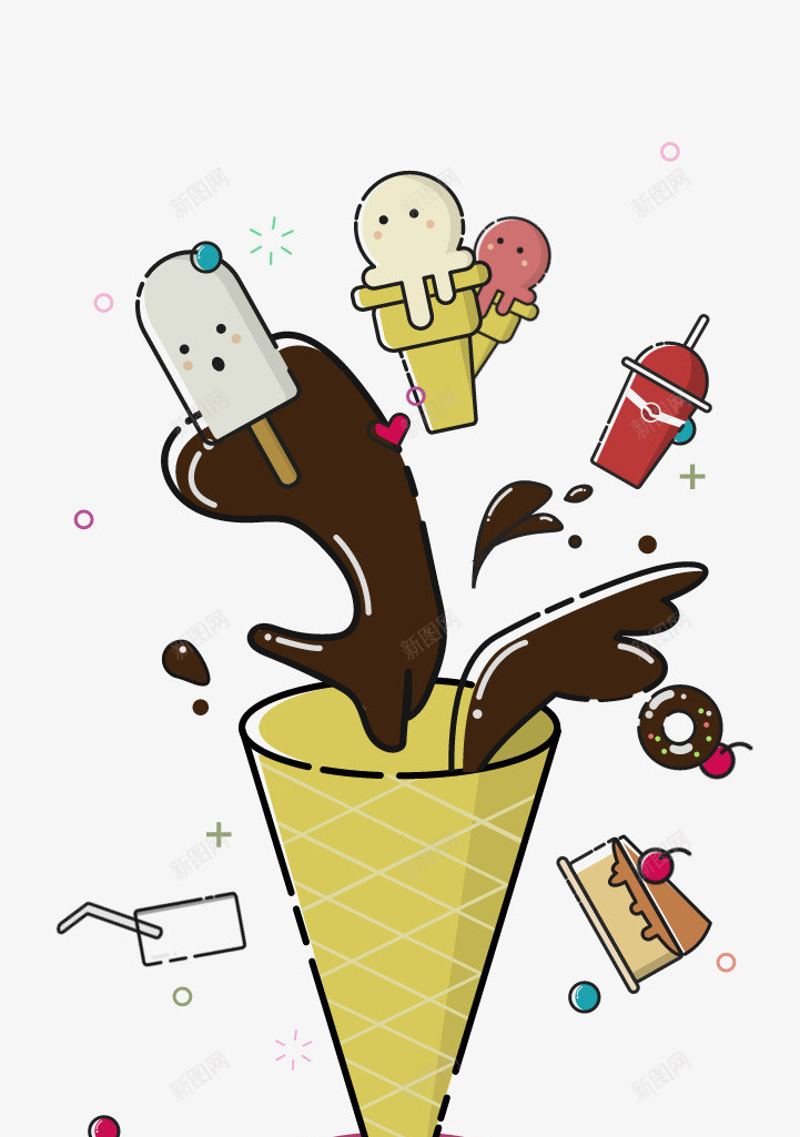 甜品店的冰淇淋png免抠素材_新图网 https://ixintu.com 冰淇淋 冷饮 彩色冰淇淋 手绘冰淇淋 甜品店 食物