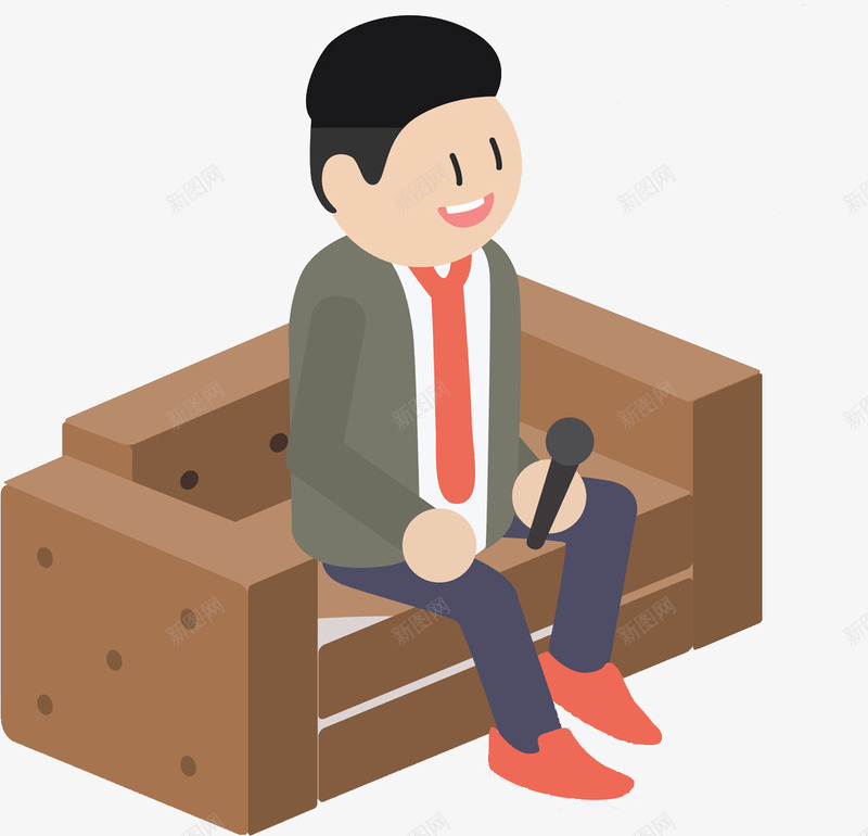 卡通坐着的主持人图png免抠素材_新图网 https://ixintu.com 主持人 卡通沙发 坐着的 男人 话筒 高兴地