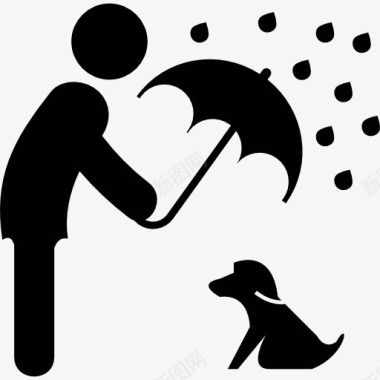 男人保护狗带雨伞图标图标