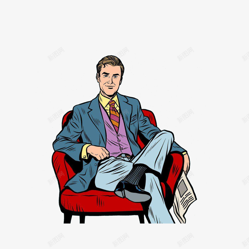 坐在沙发上跷二郎腿的男子png免抠素材_新图网 https://ixintu.com 坐在沙发上跷二郎腿的男子 沙发上的人 红色沙发 翘二郎腿 西装革履的男子