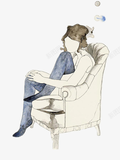 坐在沙发上失落的男人png免抠素材_新图网 https://ixintu.com 手绘 插画 装饰