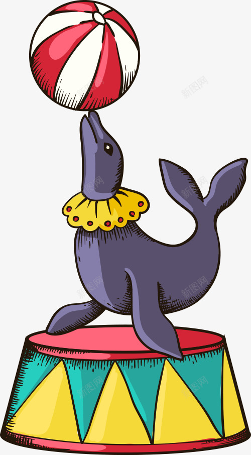 卡通马戏团海豚png免抠素材_新图网 https://ixintu.com 卡通 卡通海豚 海豚 顶球 马戏团